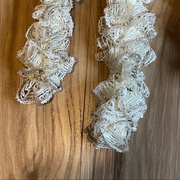 New Handmade Crochet Multi-Colored Sequined Champagne Color Scarf 62” Long - Picture 7 of 11